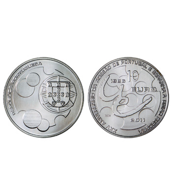 Moeda 10€ XXV Aniv.º Adesão de Portugal e Espanha à União Europeia 2011 Cuproniquel