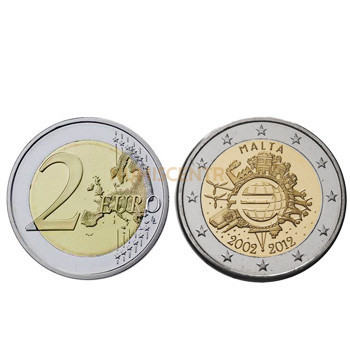 2 Euros 10 Aniversário da Moeda Euro Malta 2012
