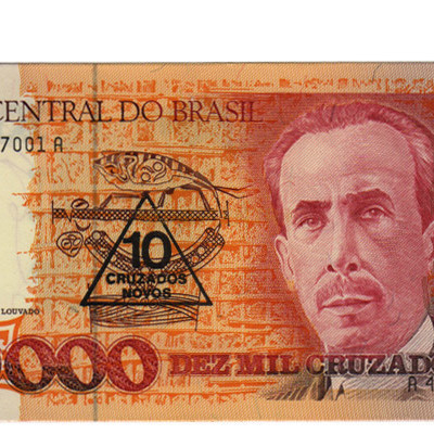 10.000 Cruzados - Brasil 1990 c/carimbo