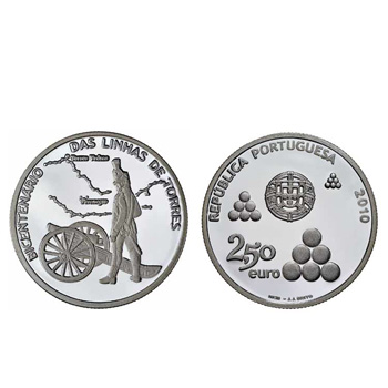 Moeda 2,50€ Bicentenario das Linhas de Trorres 2010 Cuproníquel