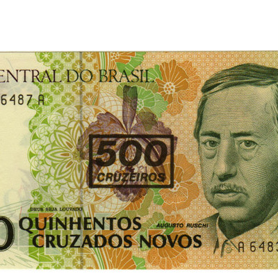 500 Cruzeiros - Brasil 1990 c/carimbo