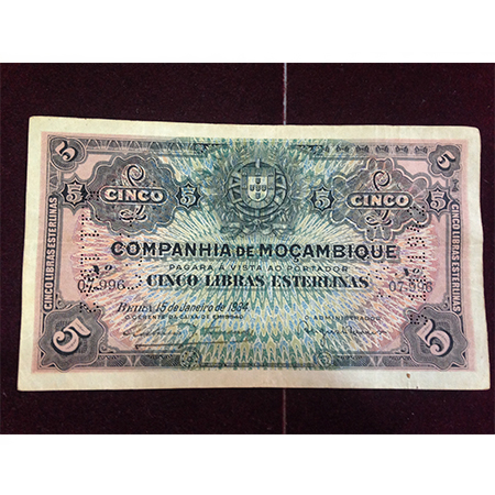 5 Libras Esterlinas - Moçambique 1934 (Quase Nova)