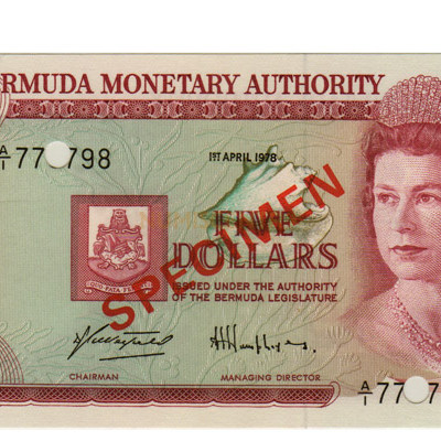 5 Dollars Specimen - Bermudas 1978