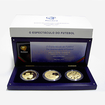 Moeda Comemorativa Espectáculo do futebol Ouro Proof Portugal 2003 3x8€