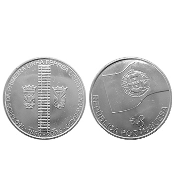 Moeda 8€ 150 Anos da 1ªLinha Férrea em Portugal 2006 Prata