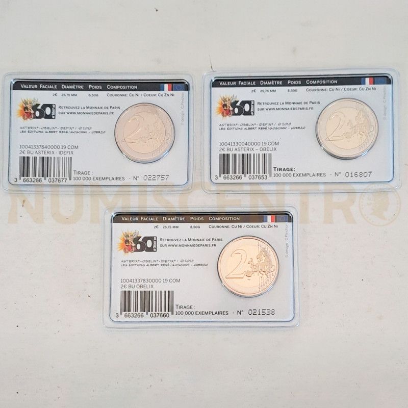 Conjunto 3 Moedas 2 Euro Asterix, Obelix e Idefix França 2019