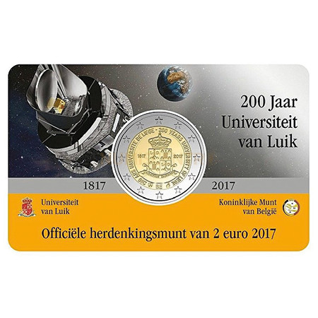 Moeda 2 Euro 200 Anos da Universidade de Liege Bélgica 2017 (Coincard)