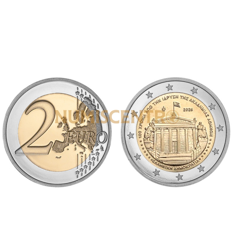 Moeda 2 Euros 100 Anos da Academia de Atenas Grécia 2026