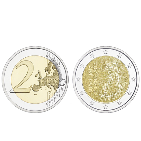 Moeda 2 Euro Finlândia 2017 100 Anos Independência