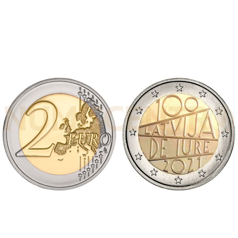 Moeda 2 Euros 100 Anos Reconhecimento Internacional IURE Letónia 2021