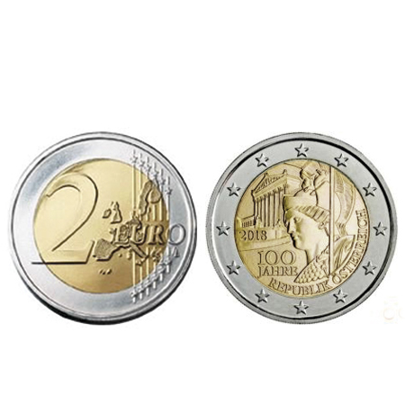 Moeda 2 Euros 100 Anos da Republica de Áustria 2018