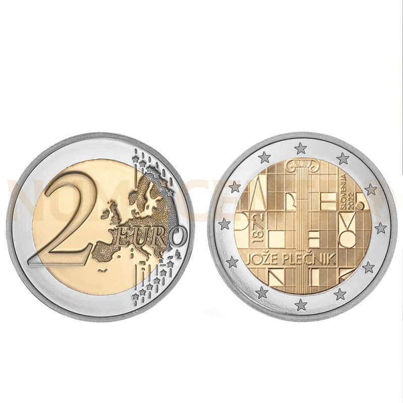 Moeda 2 Euros 150 Anos Nascimento Arquitecto Joze Plecnik Eslovénia 2022
