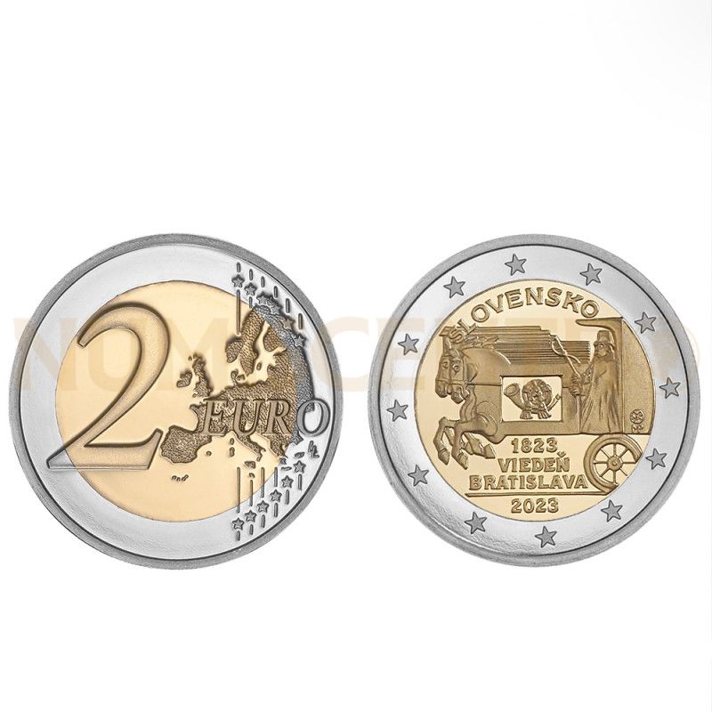 Moeda 2 Euro 200 Anos Inicio Correio Puxado a Cavalo Eslováquia 2023
