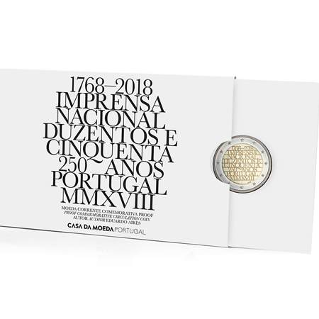 Moeda 2 Euro 250 Anos Imprensa Nacional Portugal 2018 Proof
