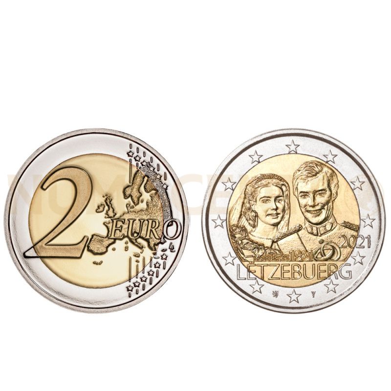 Moeda 2 Euro 40º Aniversário Casamento de Maria Teresa e Henry Luxemburgo 2021 relevo