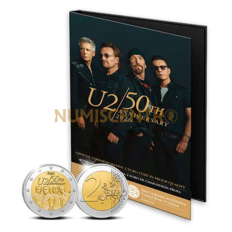 Moeda 2 Euro 50 Aniversário Banda U2 Irlanda 2026 proof