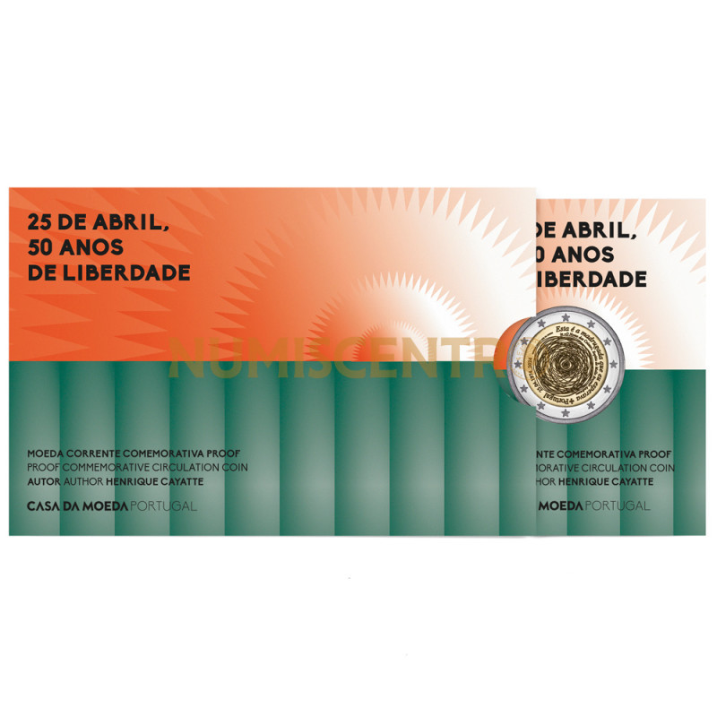 Moeda 2 Euros 50 Anos da Revolução de 25 Abril 1974 Portugal 2024 Proof