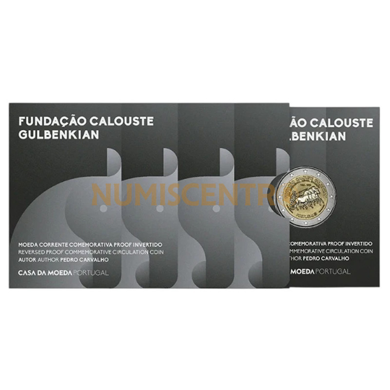 Moeda 2 Euros 70º Aniversário da Fundação Calouste Gulbenkian Portugal 2026 Proof imagem cor invertida