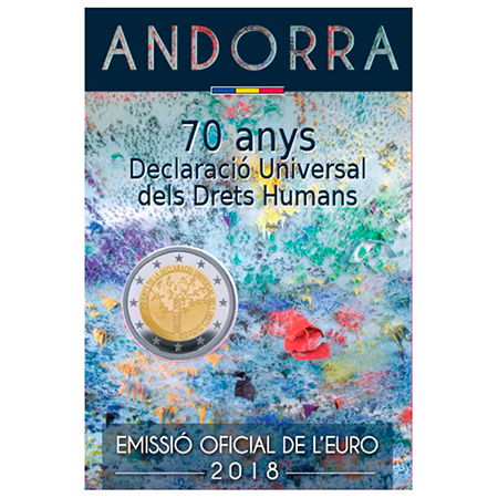 Moeda 2 Euros 70 Anos Declaração Universal Direitos Humanos Andorra 2018