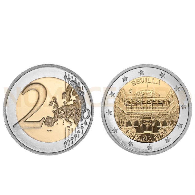 Moeda 2 Euro Catedral Alcázar e Arquivo das Índias Sevilha Espanha 2024