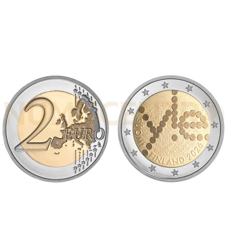 Moeda 2 Euro Centenário de Radiodifusão Finlandesa Finlandia 2026 Moeda UNC Retirada de Rolo