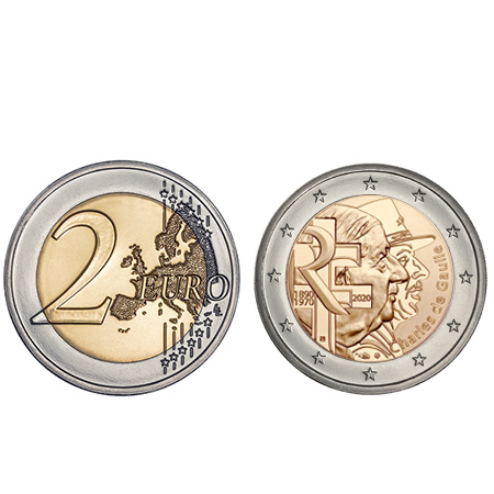 Moeda 2 Euro Charles de Gaule França 2020