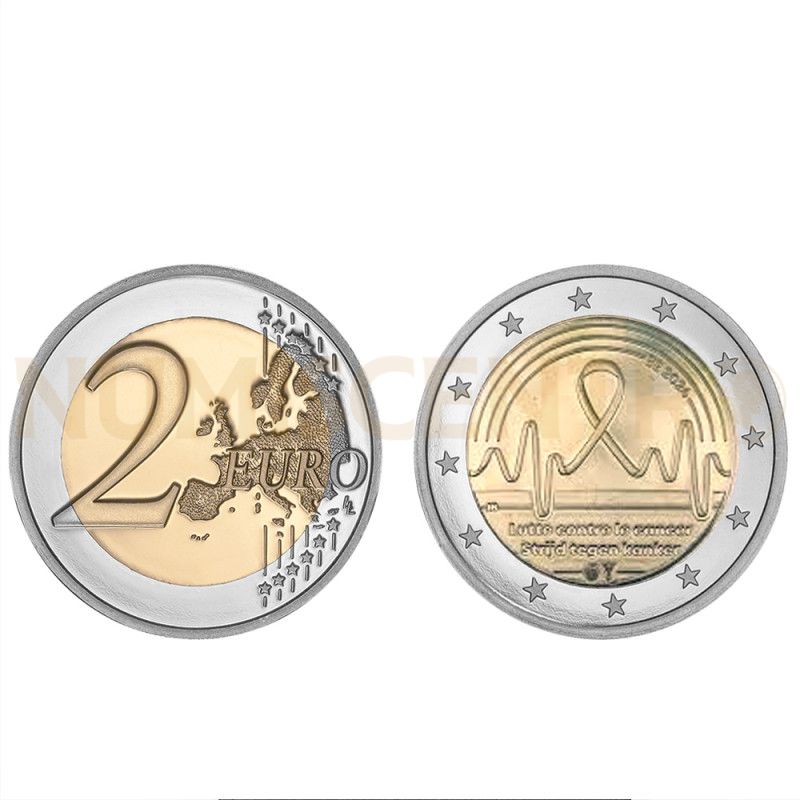 Moeda 2 Euro Luta Contra o Cancro Bélgica 2024 (UNC retirada de Rolo)