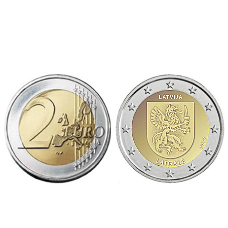 Moeda 2 Euros Região Histórica de Latgale Letónia 2017