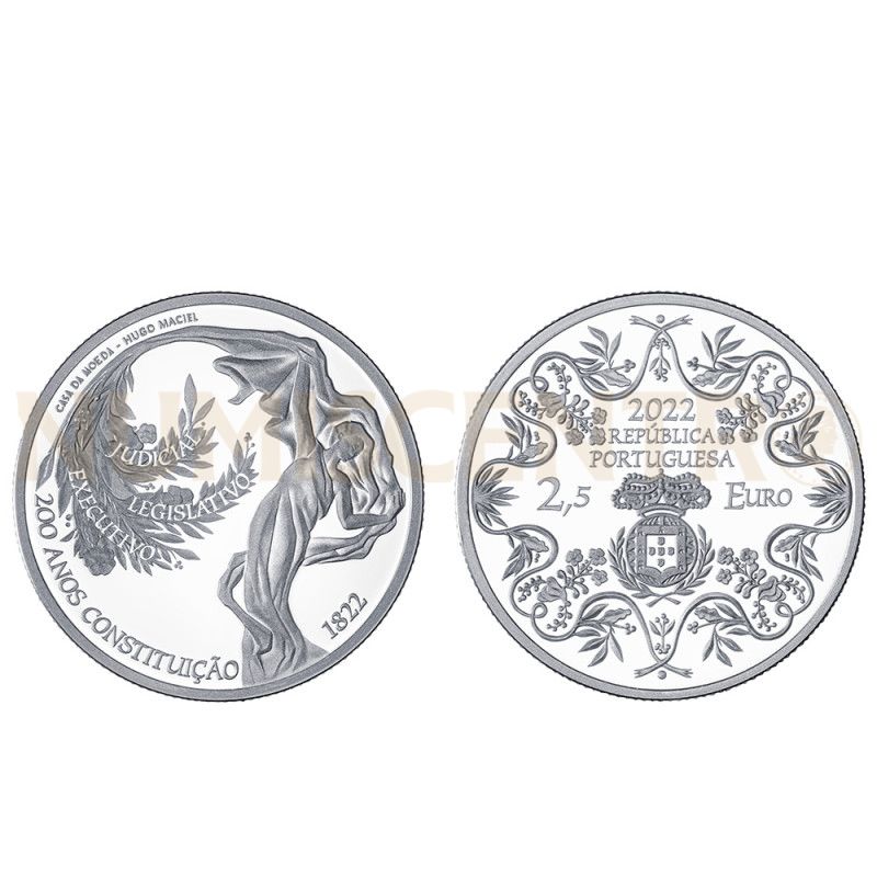 Moeda 2,5€ 200 Anos da constituição Portugal 2022 Prata Proof