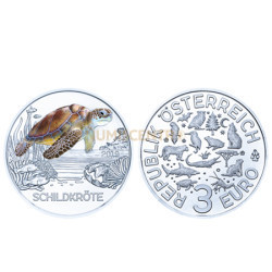 Moeda 3€ Colorida Tartaruga Áustria 2018