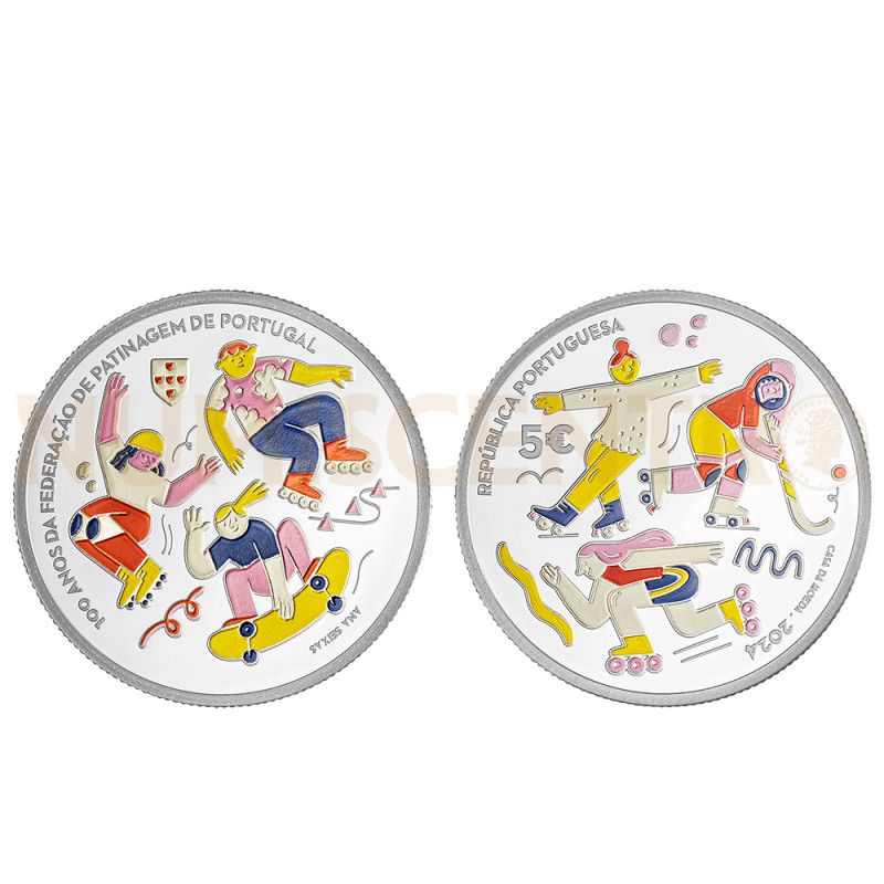 Moeda 5€ 100 Anos da Federação de Patinagem de Portugal 2024 Prata Proof