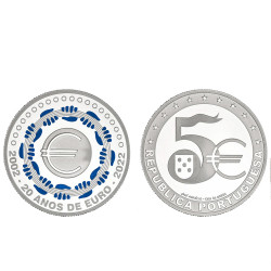 Moeda 5€ 20 Anos do Euro Portugal 2022 Prata Proof