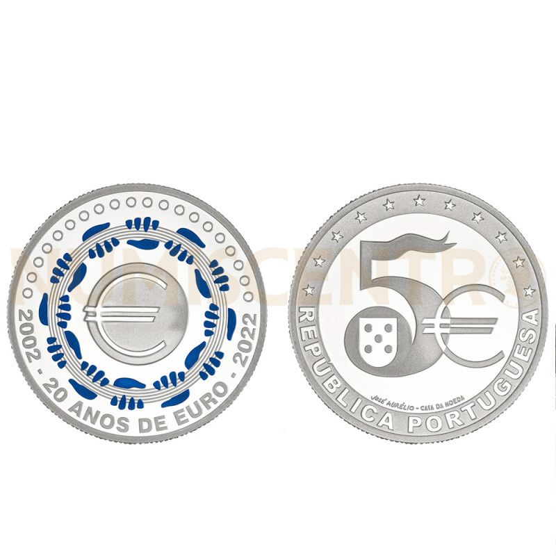 Moeda 5€ 20 Anos do Euro Portugal 2022 Prata Proof