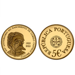 Moeda 5€ 200 Anos Nascimento Camilo Castelo Branco Portugal 2025 Ouro Proof