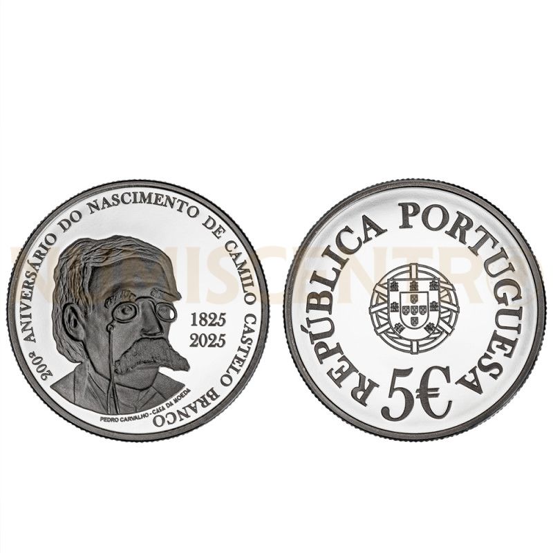 Moeda 5€ 200 Anos Nascimento Camilo Castelo Branco Portugal 2025 Prata Proof