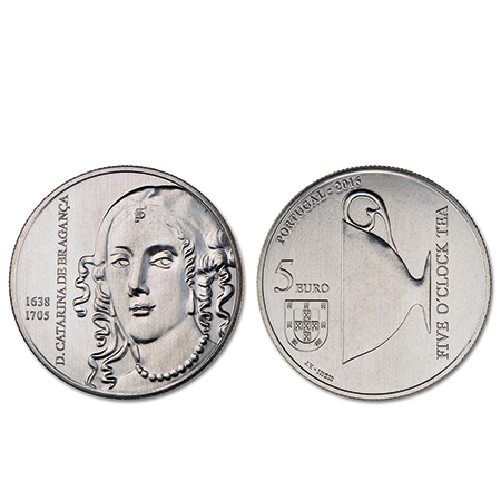 Moeda 5 Euro Comemorativa Portugal 2016 D Catarina de Bragança Cuproniquel
