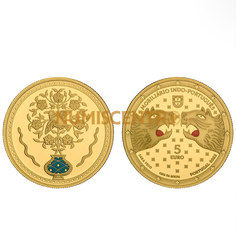 Moeda 5€ Mobiliário Indo-Português Portugal 2023 Ouro Proof