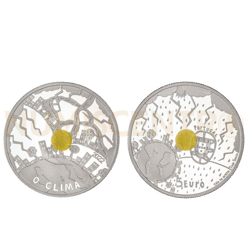 Moeda 5€ O Clima Portugal 2022 Prata Proof embalagem amarela