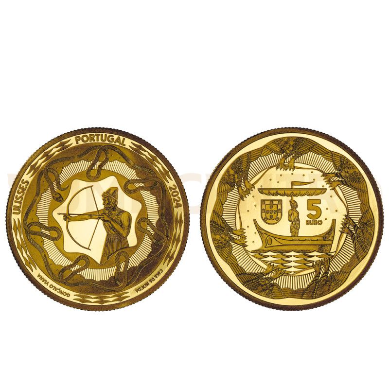 Moeda 5 Euros Ulisses Astucia e Persistência Portugal 2024 Ouro Proof