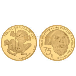 Moeda 7,5€ V Centenário da viagem Circum-Navegação Fernando de Magalhães Mactan 1521 Portugal 2021 Ouro Proof