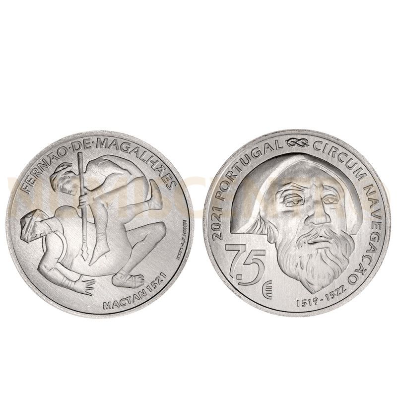Moeda 7,5€ V Centenário da viagem Circum-Navegação Fernando de Magalhães Mactan 1521 Portugal 2021 Prata 500