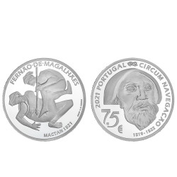 Moeda 7,5€ V Centenário da viagem Circum-Navegação Fernando de Magalhães Mactan 1521 Portugal 2021 Prata Proof