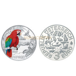Moeda 3€ Colorida Papagaio Áustria 2018