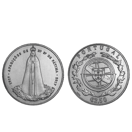 Moeda 2,5€ Comemorativa 100 Anos das Aparições de Fátima 2017 Cuproniquel