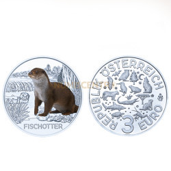 Moeda 3€ Colorida Lontra Áustria 2019