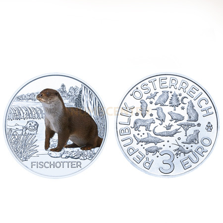 Moeda 3€ Colorida Lontra Áustria 2019
