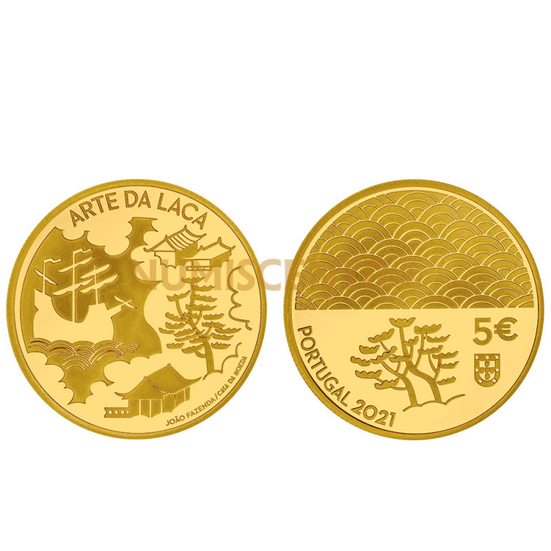 Moeda 5€ Arte da Laca Portugal 2021 Ouro Proof