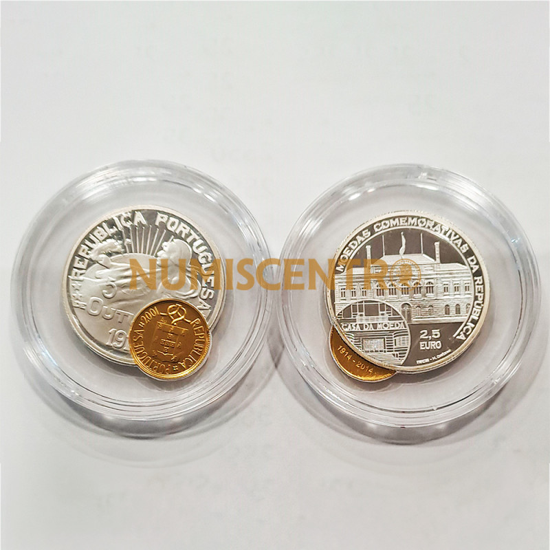 Moeda 2,5€ Comemorativa Centenário 1ª Moeda Comemorativa da República Ouro-Prata Excêntrica Portugal 2014