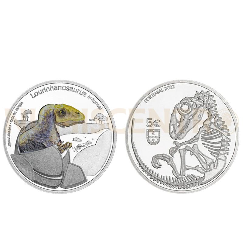 Moeda 5€ Dinossauros de Portugal Lourinhanosauros Antunesi Portugal 2022 Prata Proof