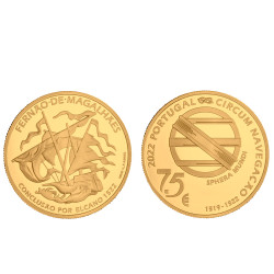 Moeda 7,5€ Fernão de Magalhães Circum Navegação Conclusão por Elcano 1522 Portugal 2022 Ouro Proof